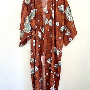 Vintage Made in Japan Rayon Kimono Robe- Matsukiku Mt Fuji Scene Print